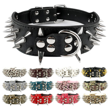 2 Inch Wide Spiked Leather Pet Collar