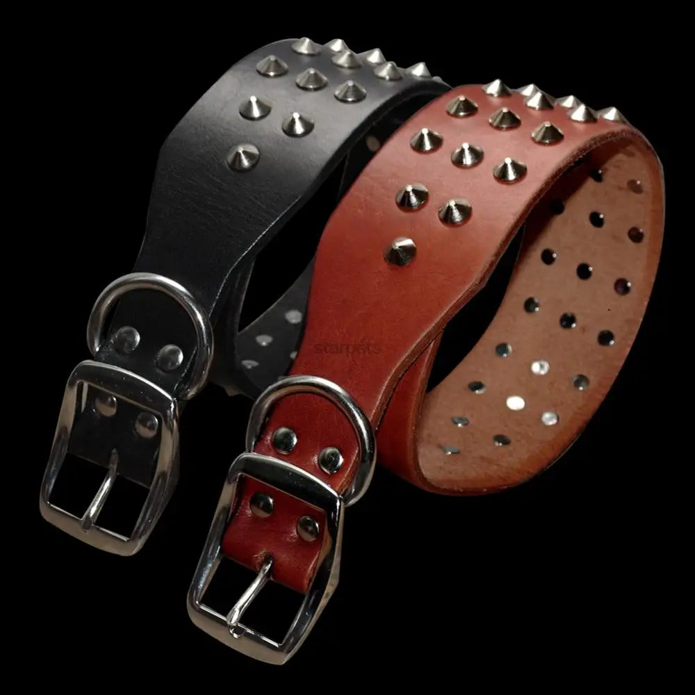 Cool Studded Genuine Leather Pet Collar