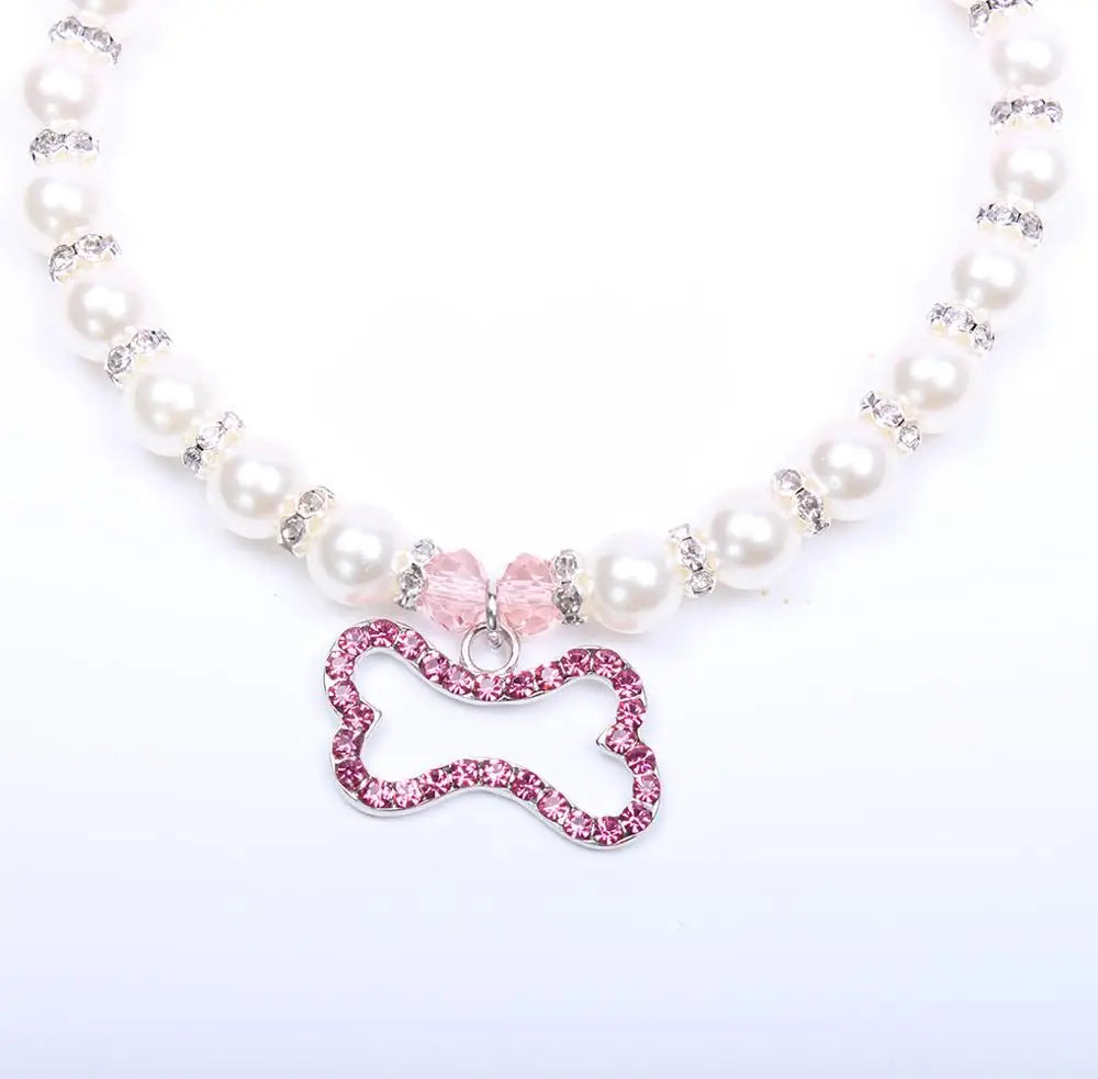 Pet Pearl Collar with Rhinestones