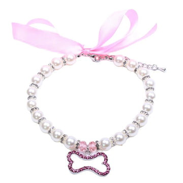 Pet Pearl Collar with Rhinestones