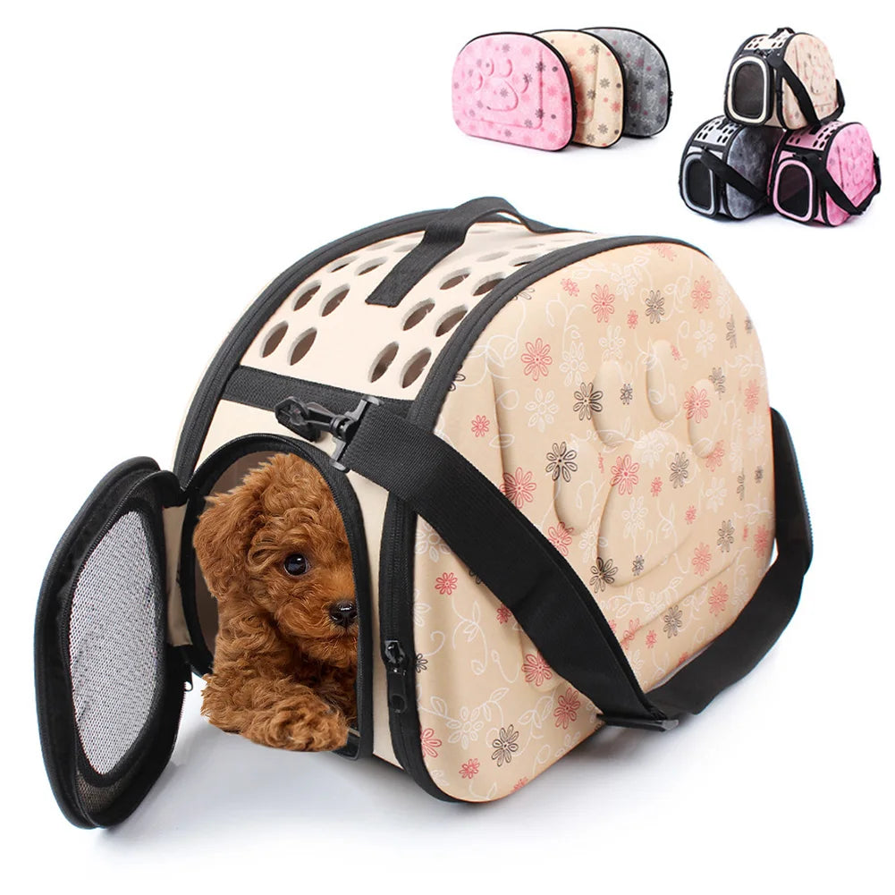 Solid Travel Pet Carrier With Paw Engraving